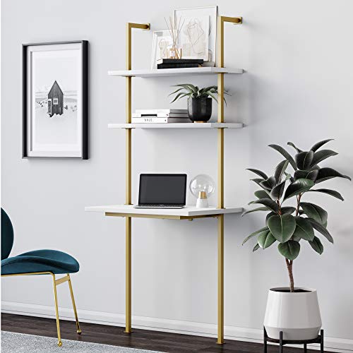 White/Gold Brass 2-Shelf Wall Mount Desk H3896