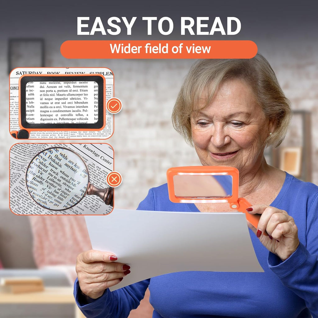 Rechargeable LED Magnifying Glass 5X Folding Rectangular Handheld Lighted Magnifier K10838