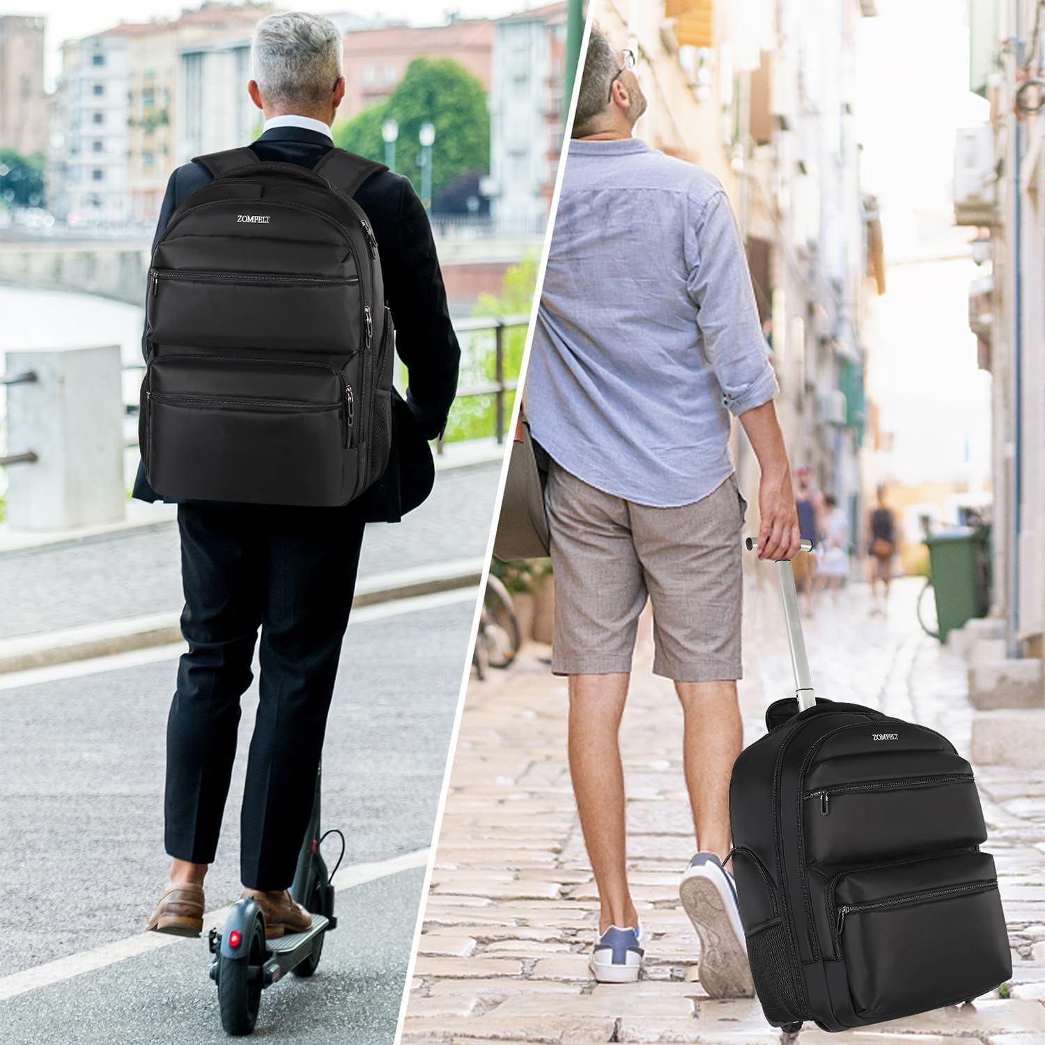 Black Rolling Backpack with Wheels Y4592