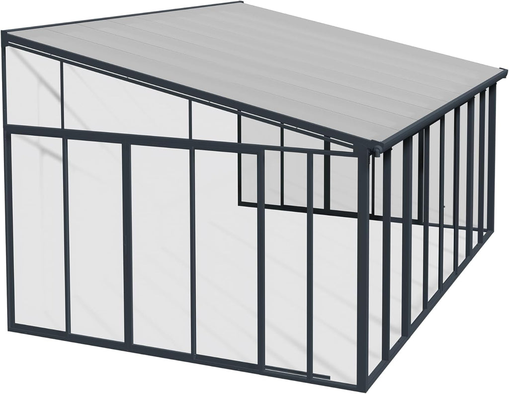 Gray 13x14 Enclosed Patio Cover with Screen Doors DIY Sunroom Kit Lean to Gazebo with Walls UV Protected Polycarbonate Shelter K974