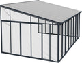 Gray 13x14 Enclosed Patio Cover with Screen Doors DIY Sunroom Kit Lean to Gazebo with Walls UV Protected Polycarbonate Shelter K974