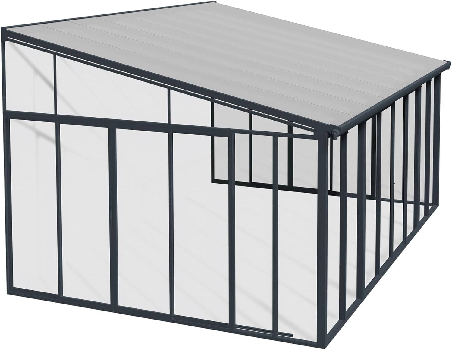 Gray 13x14 Enclosed Patio Cover with Screen Doors DIY Sunroom Kit Lean to Gazebo with Walls UV Protected Polycarbonate Shelter K974