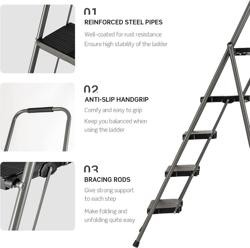 4 Step Folding Ladder with Handrail, Black S3260