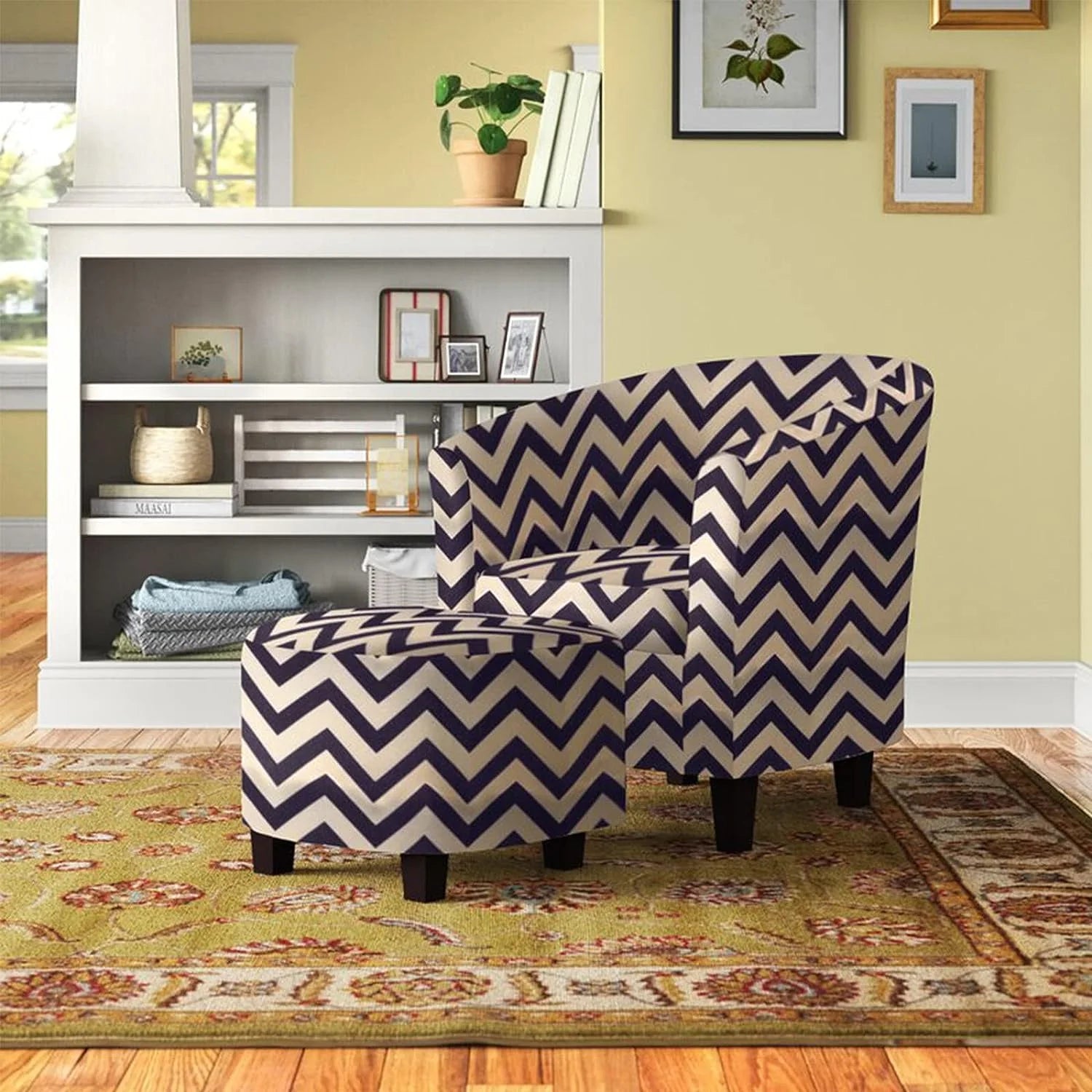 Fabric Chevron Tub Chair with Round Ottoman B6586