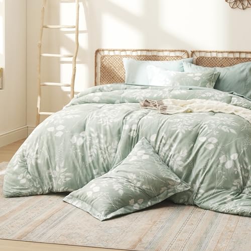 Twin 5 Pieces Blue Floral Bedding Set with Comforter, Sheets, Pillowcase & Sham L8679