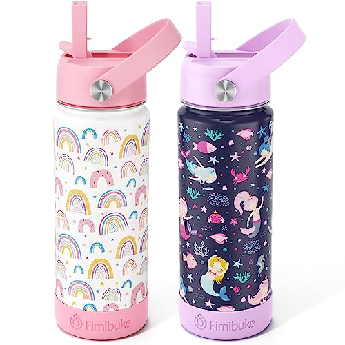 18oz 2 Pack Double Wall Stainless Steel Insulated Water Bottle with Straw F667