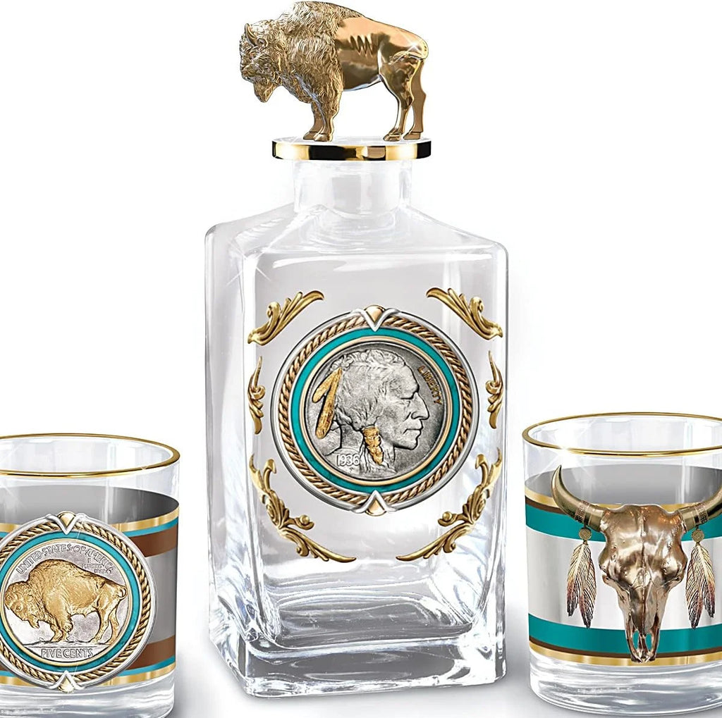 5 Pieces Decanter and Glass Set with 12K Gold Rims X96095