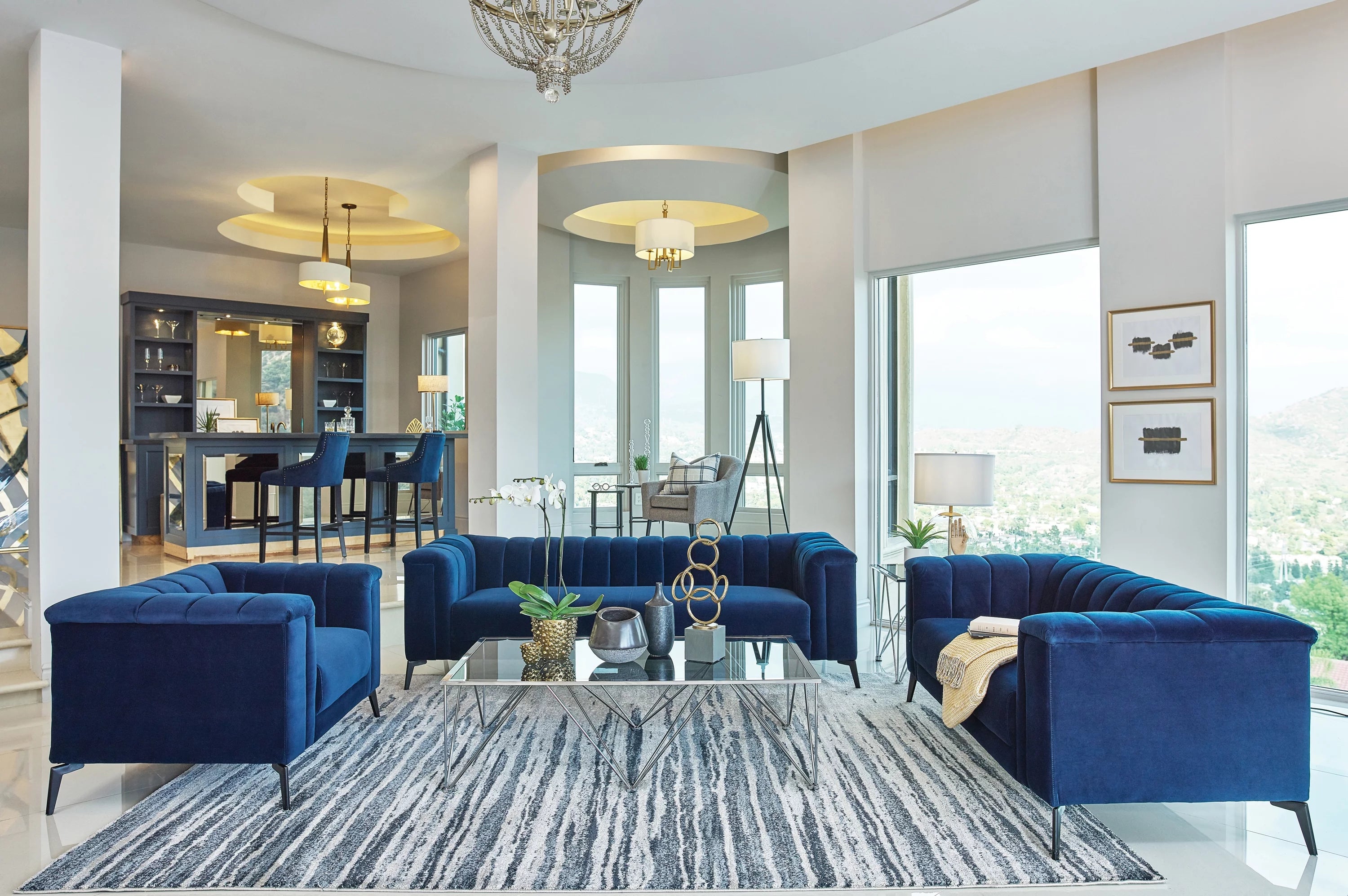 Blue Tuxedo Arm Sofa N859162