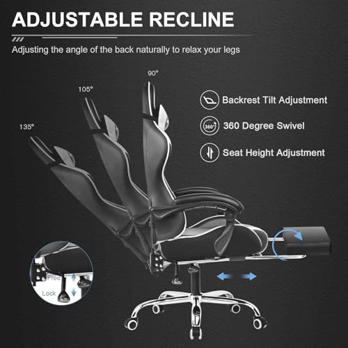 White Gaming Chair with Footrest and Lumbar Support J530150