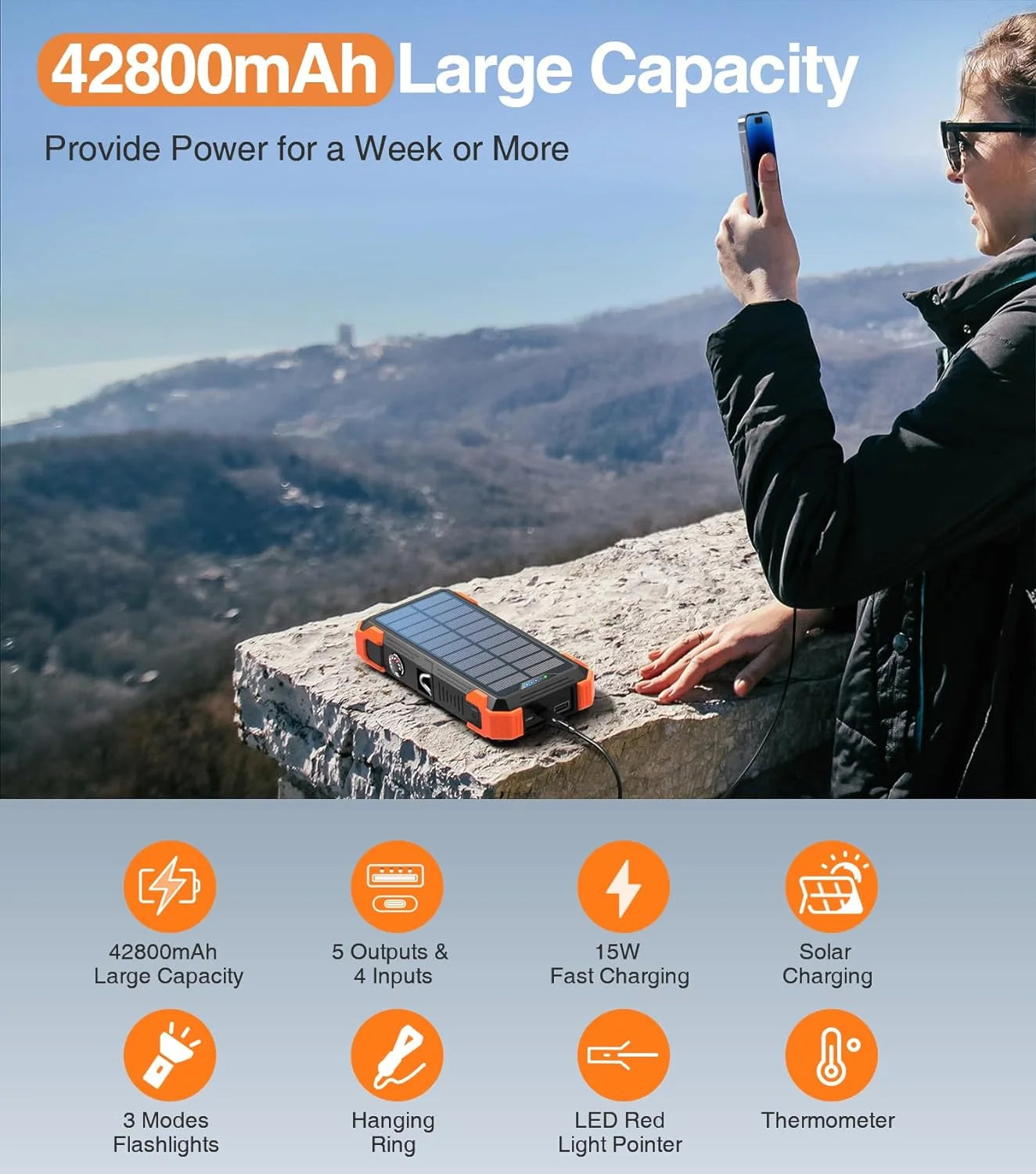 42800mAh Solar Charger Power Bank Portable Battery Pack F880921
