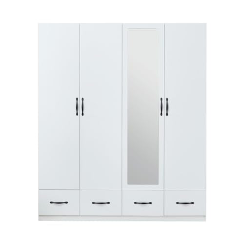 White 2 Door Wooden Wardrobe Closet with Storage Drawers I292
