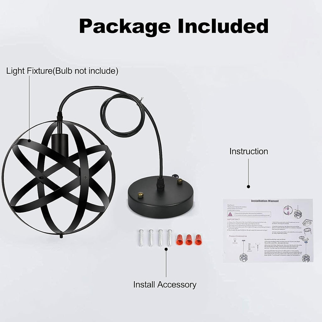 Industrial Black Metal Globe Pendant Light T14746