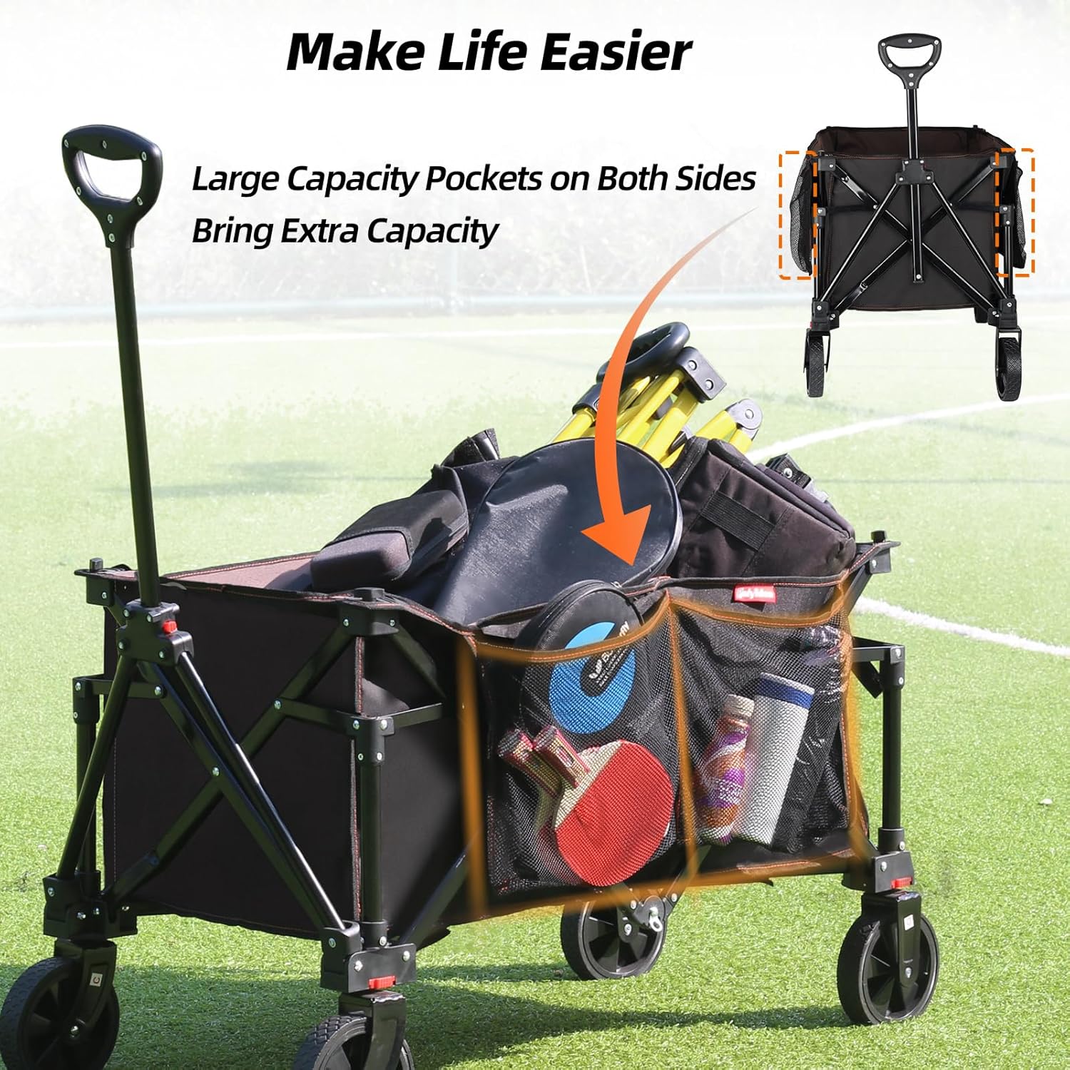 Black Collapsible Folding Utility Wagon Cart W29331