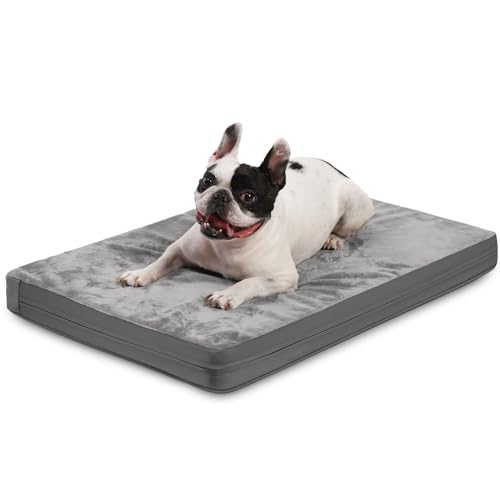 Waterproof Dog Bed Large Medium Sized Dogs Outdoor Orthopedic Crate Pad Washable Pet Beds Removable Cover Egg Crate Foam Support Durable Anti-Slip Kennel Pads 35"x22" Gray A20831