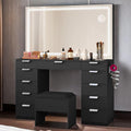 Black Vanity Desk with 11 Drawers and LED Mirror E828