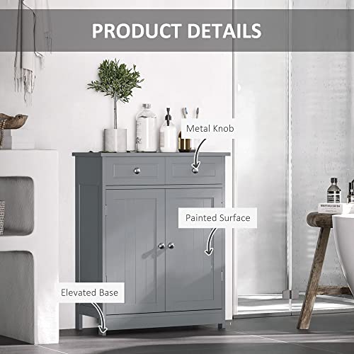 Grey Wooden Bathroom Floor Cabinet with 2 Doors and 2 Drawers U57585
