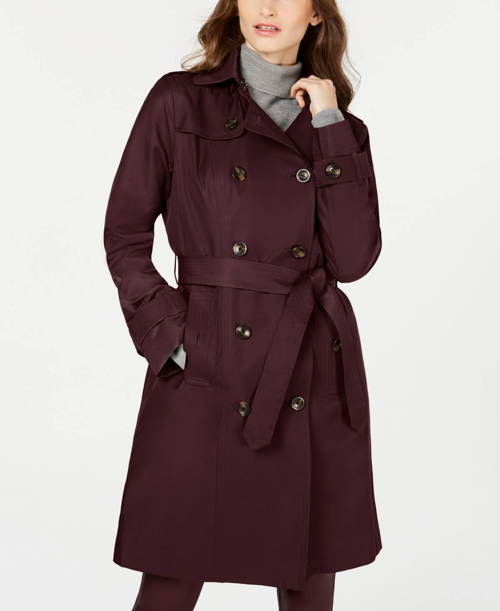 Red Double Breasted Trench Coat with Removable Hood O713