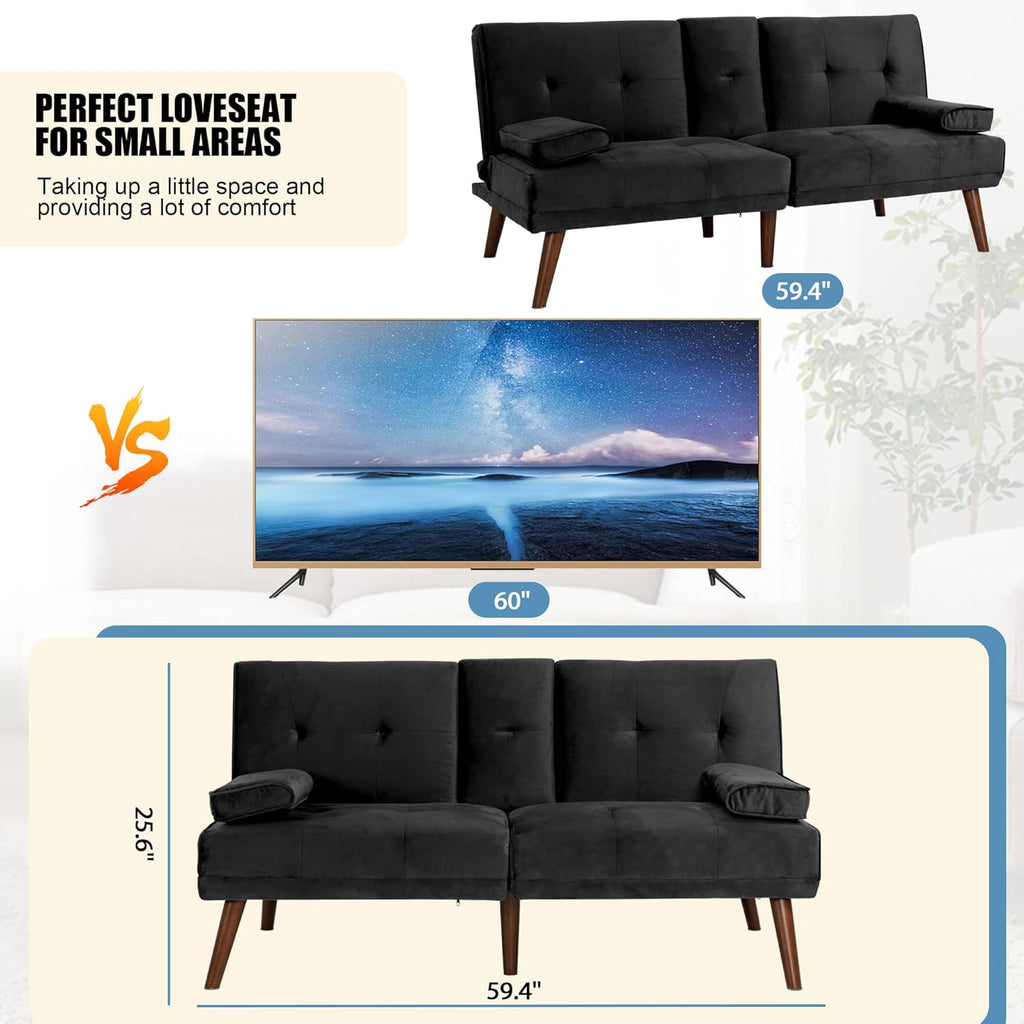 Black Convertible Sofa Bed with Cup Holder Z25838