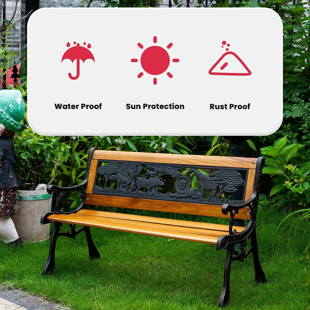 32" Wooden Garden Bench with Cast Iron Armrest O6669
