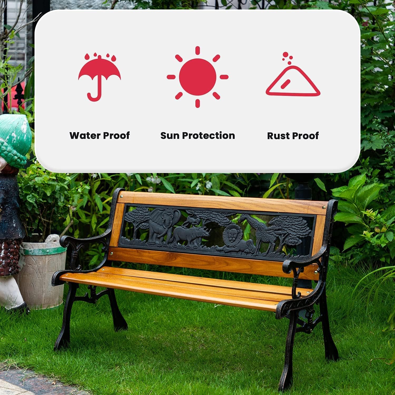 32" Wooden Garden Bench with Cast Iron Armrest O6669