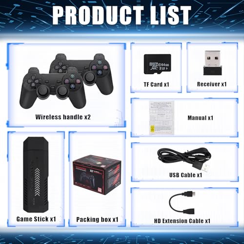 Retro Gaming Console 256G Built-in 60000 3D Games 50+ Emulators 4K HD Video Game Stick With Two Wireless Controller C360136