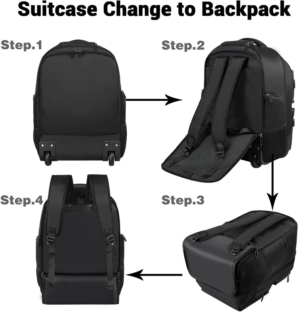 Black Rolling Backpack with Wheels Y4592