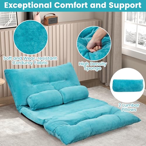 Beige Foldable Floor Sofa with 2 Pillows Y500
