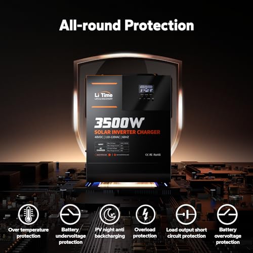 3500W Pure Sine Wave Solar Inverter Charger, 48V DC to 120V AC, Built in 80A MPPT Charge Controller J893