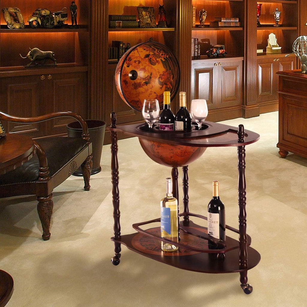 34.5’’ Wine Bar Cart with Wheels, 2 Storage Shelves, Wood Liquor Cabinet F98666
