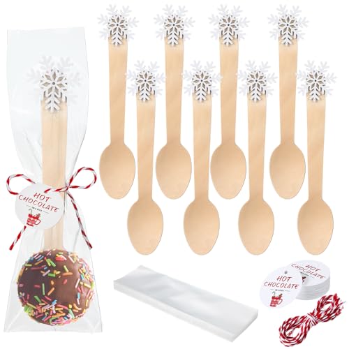 100 Set Christmas Wooden Spoons with Tag Bag Rope R692