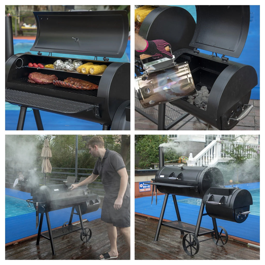 Charcoal Grill with Offset Smoker 941 sq.in. Extra Large BBQ Grill Black M711