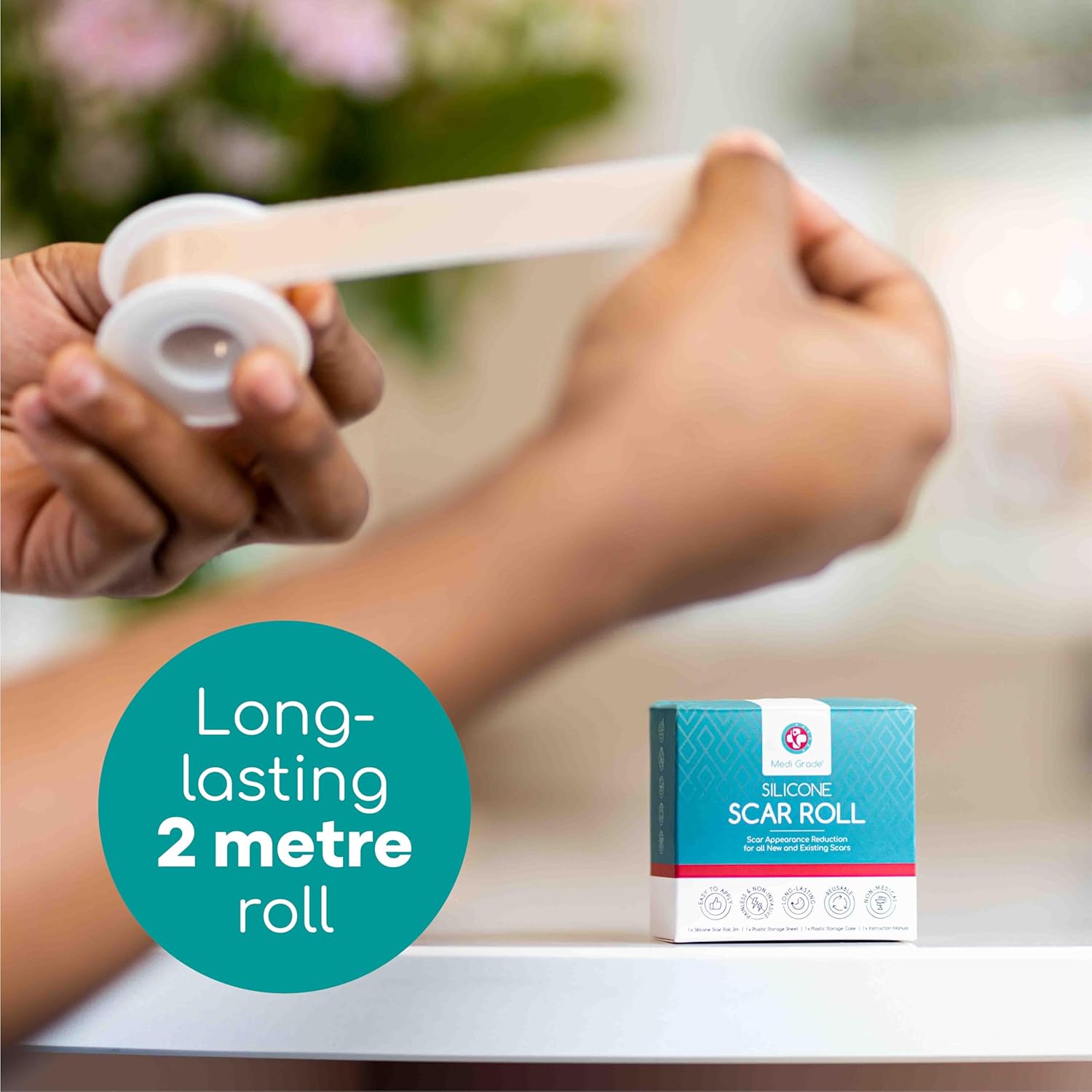 Silicone Scar Sheets, 80 Inches Long - Reusable Silicone Scar Tape - Includes Hygienic Storage Case G43103