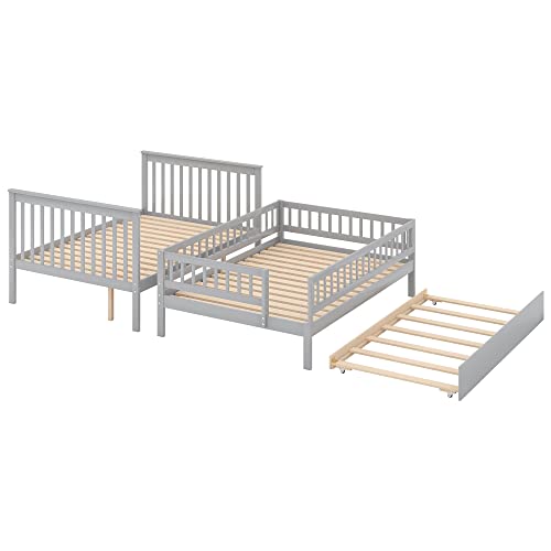 White Solid Wood Twin Size Loft Bed with L-Shaped Desk and Stairs Y341