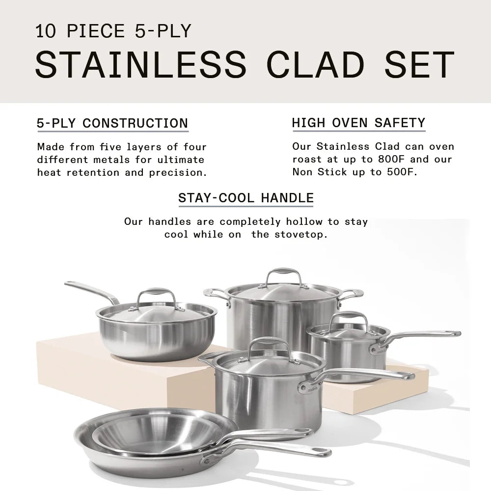 10 Pc Stainless Steel Pot Pan Set F72121