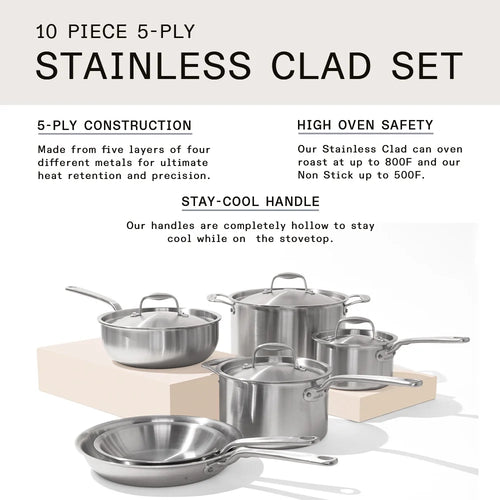 10 Pc Stainless Steel Pot Pan Set F72121