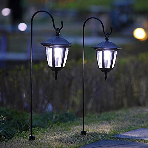 34 Inch Hanging Solar Lights, 2 Pack Warm White LED Garden Lanterns with 2 Shepherd Hooks N417