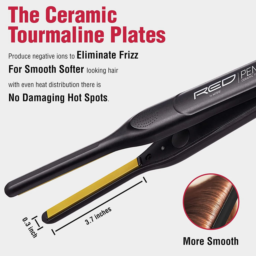 Red 0.3" Ceramic Tourmaline Pencil Flat Iron Hair Straightener M6810