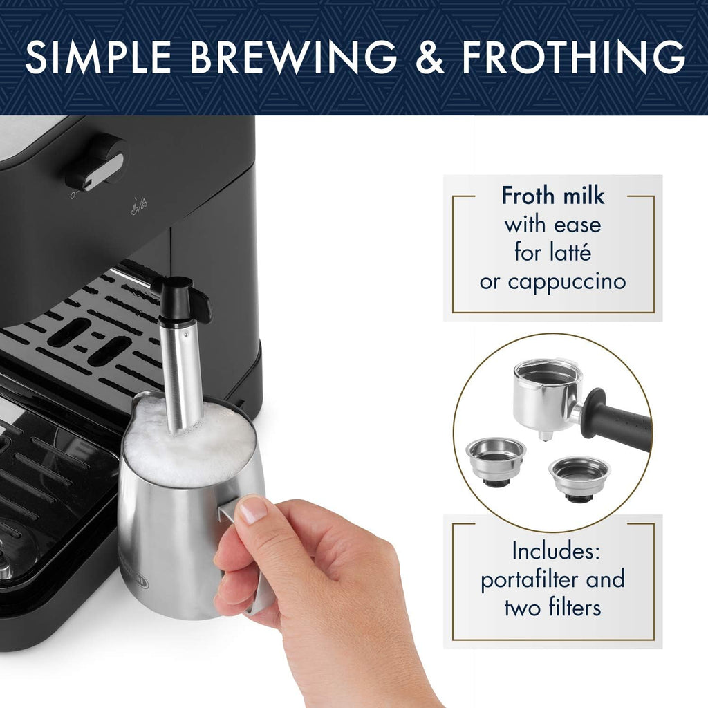 Black/Stainless Manual Espresso Machine with 15 Bar Pump Pressure V707