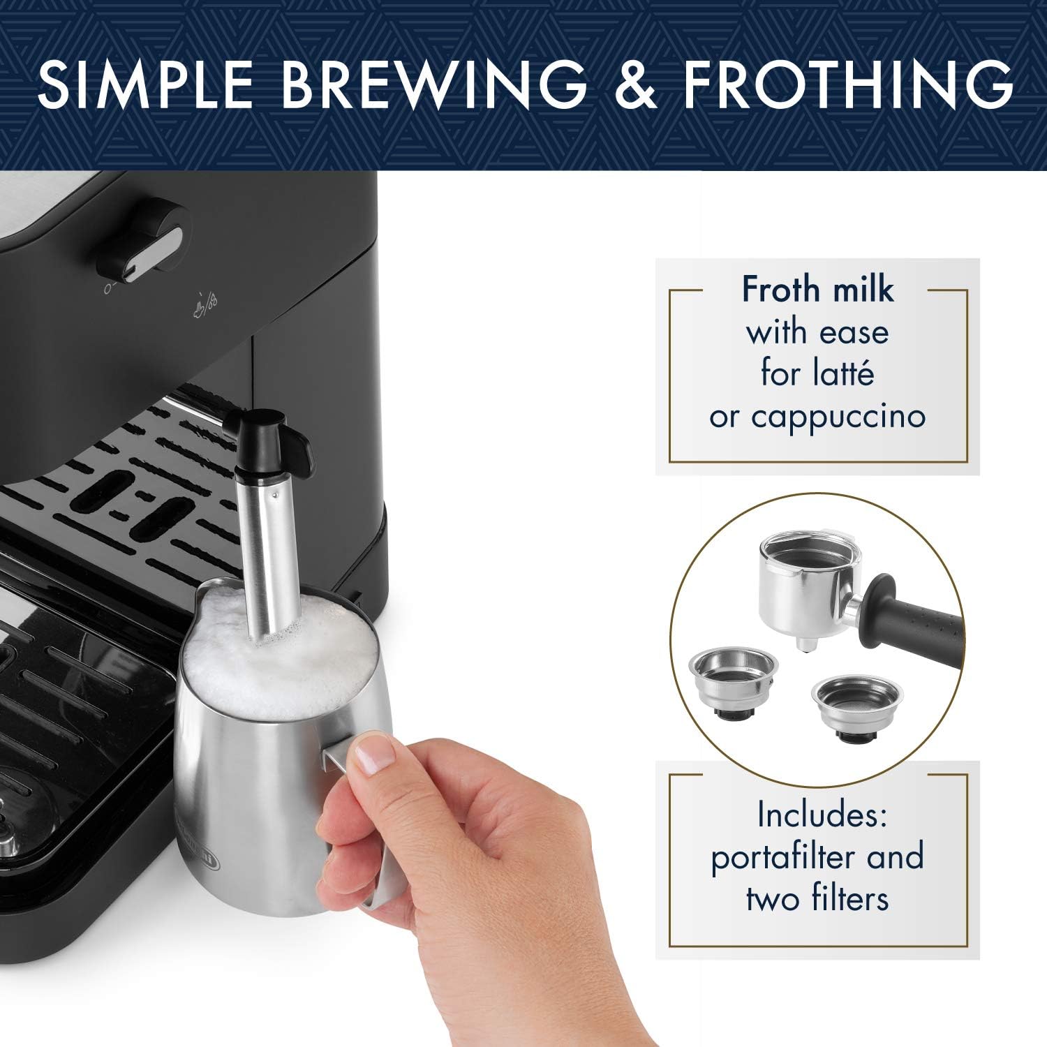 Black/Stainless Manual Espresso Machine with 15 Bar Pump Pressure V707