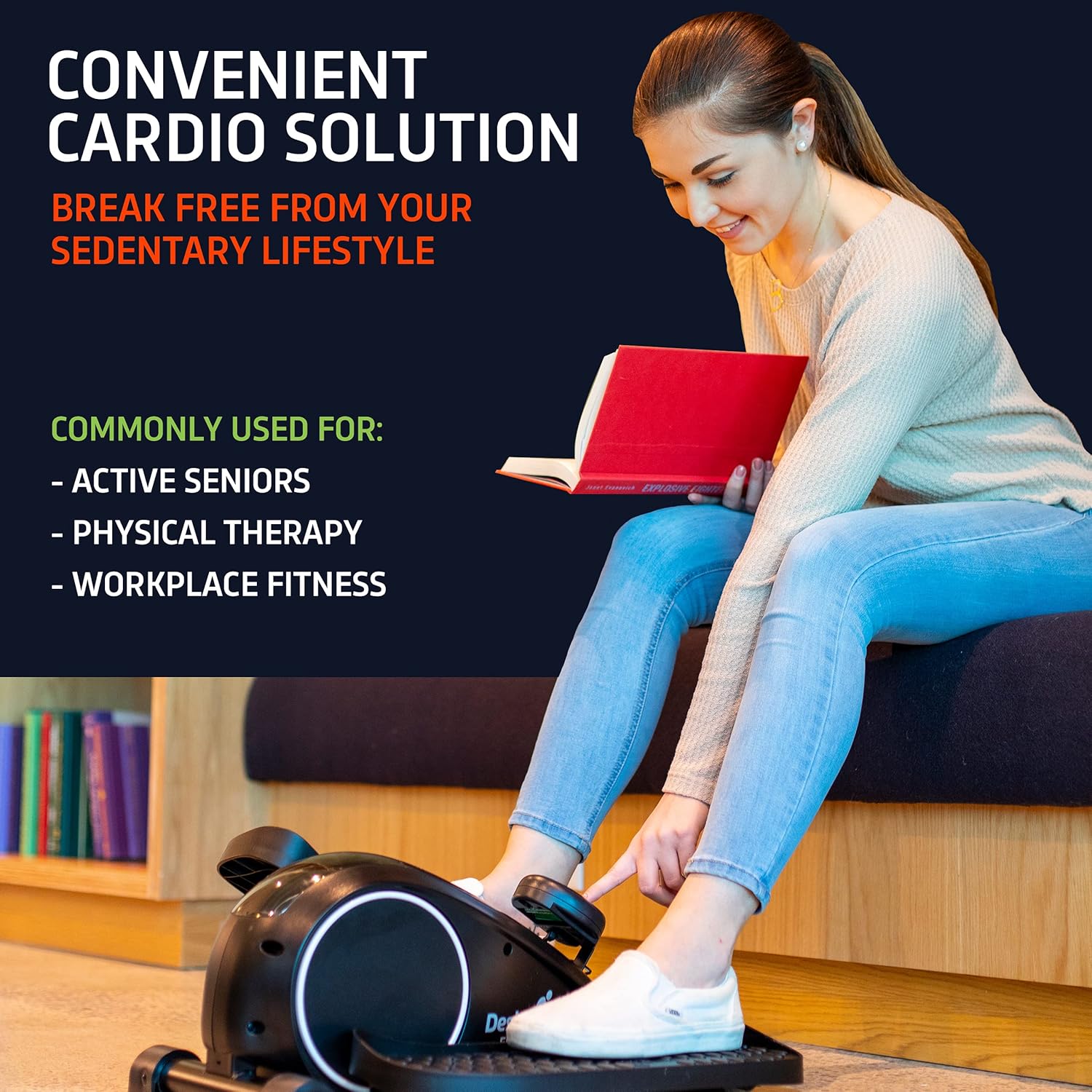 Black Compact Under Desk Elliptical Machine Z2655