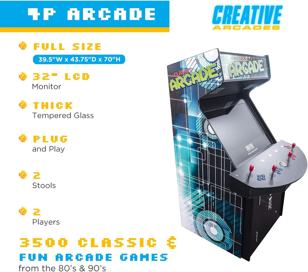 32" LCD Screen Arcade Machine with 4 Joysticks and 2 Stools D935