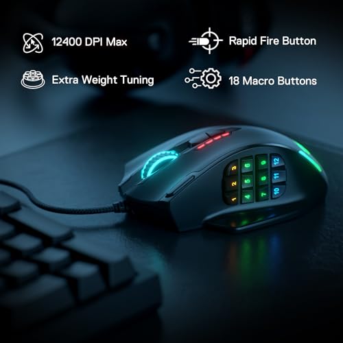 Optical Wired Ergonomic Gaming Mouse with 12 Side Buttons, 12,400 DPI W86171