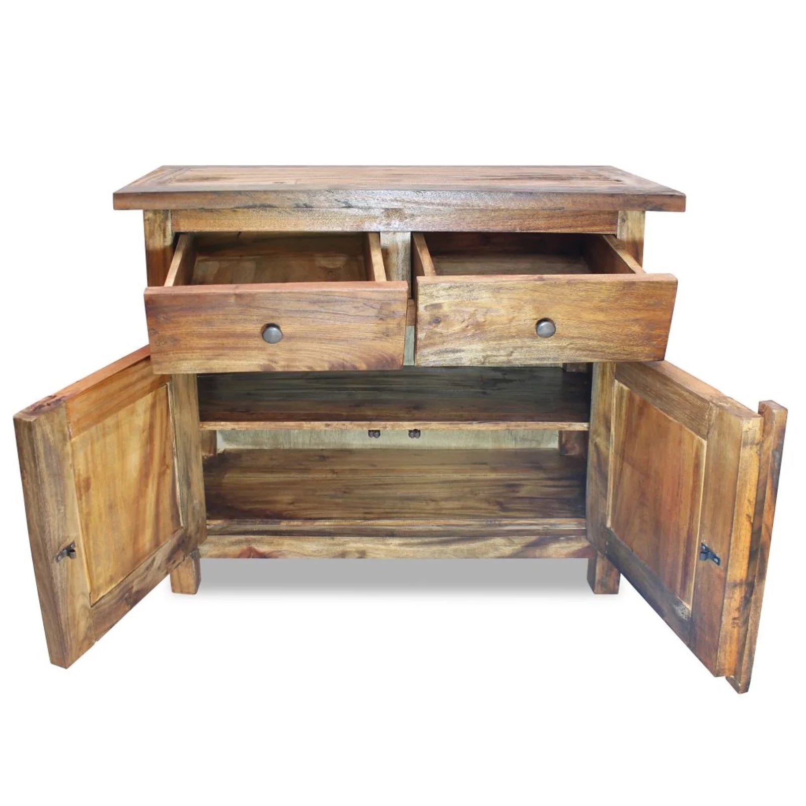 Handmade Sideboard Storage 2 Drawers Cabinet with Shelf 2 Doors Vintage Solid Reclaimed Wood Y2290