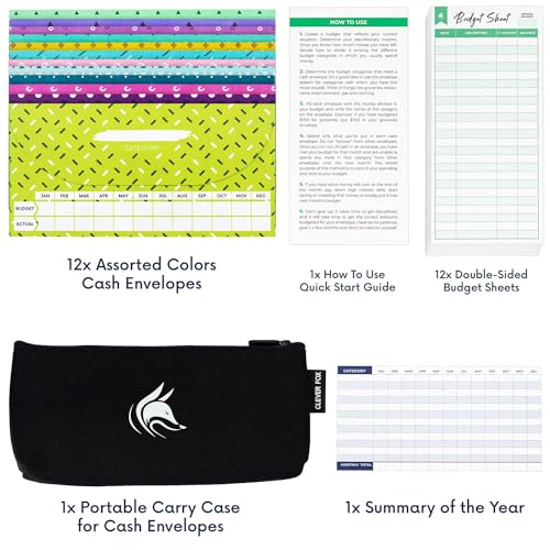 12 Pack Tear and Water Resistant Cash Envelopes with Carry Pouch G57978