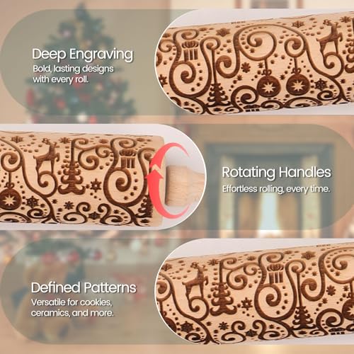 Wooden Embossed Rolling Pin L60436