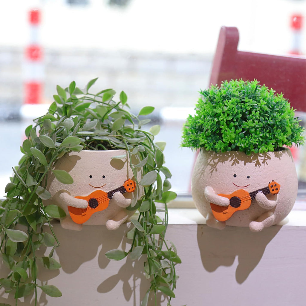 Smiley Guitar Head Succulent Pots with Drainage Hole T643836
