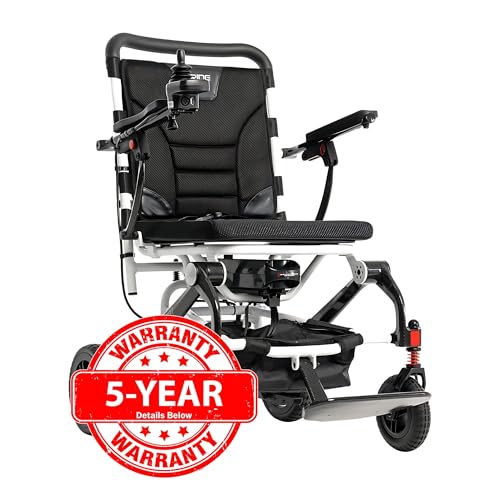 White Electric Wheelchair with 300 Lbs Weight Capacity, 12 Ah Battery, 17"x17" Black Foam Seat D212