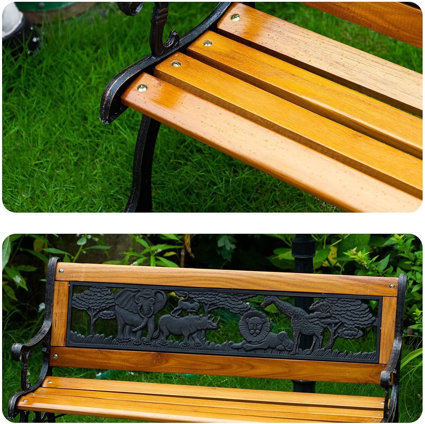 32" Wooden Garden Bench with Cast Iron Armrest O6669