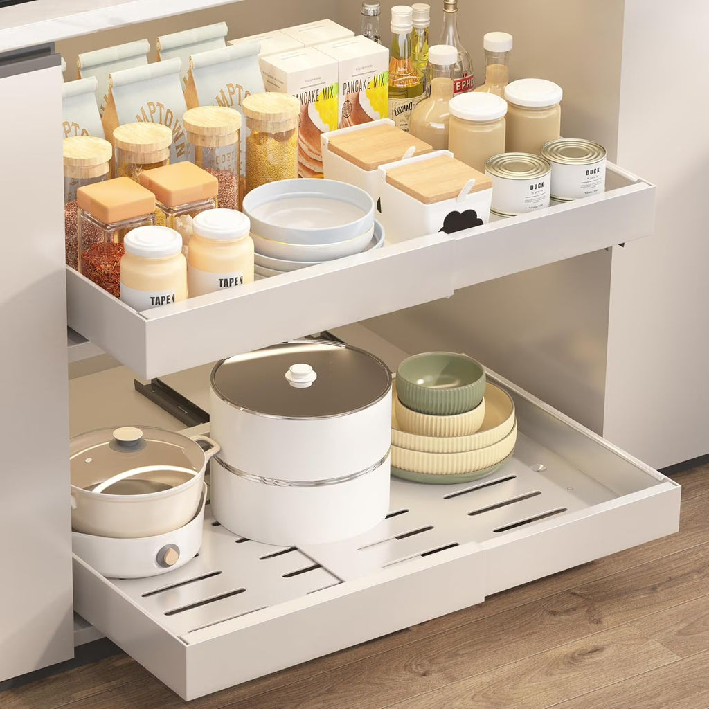2Pack Expandable Pull Out Cabinet Organizer 21 Inch Deep White T341767
