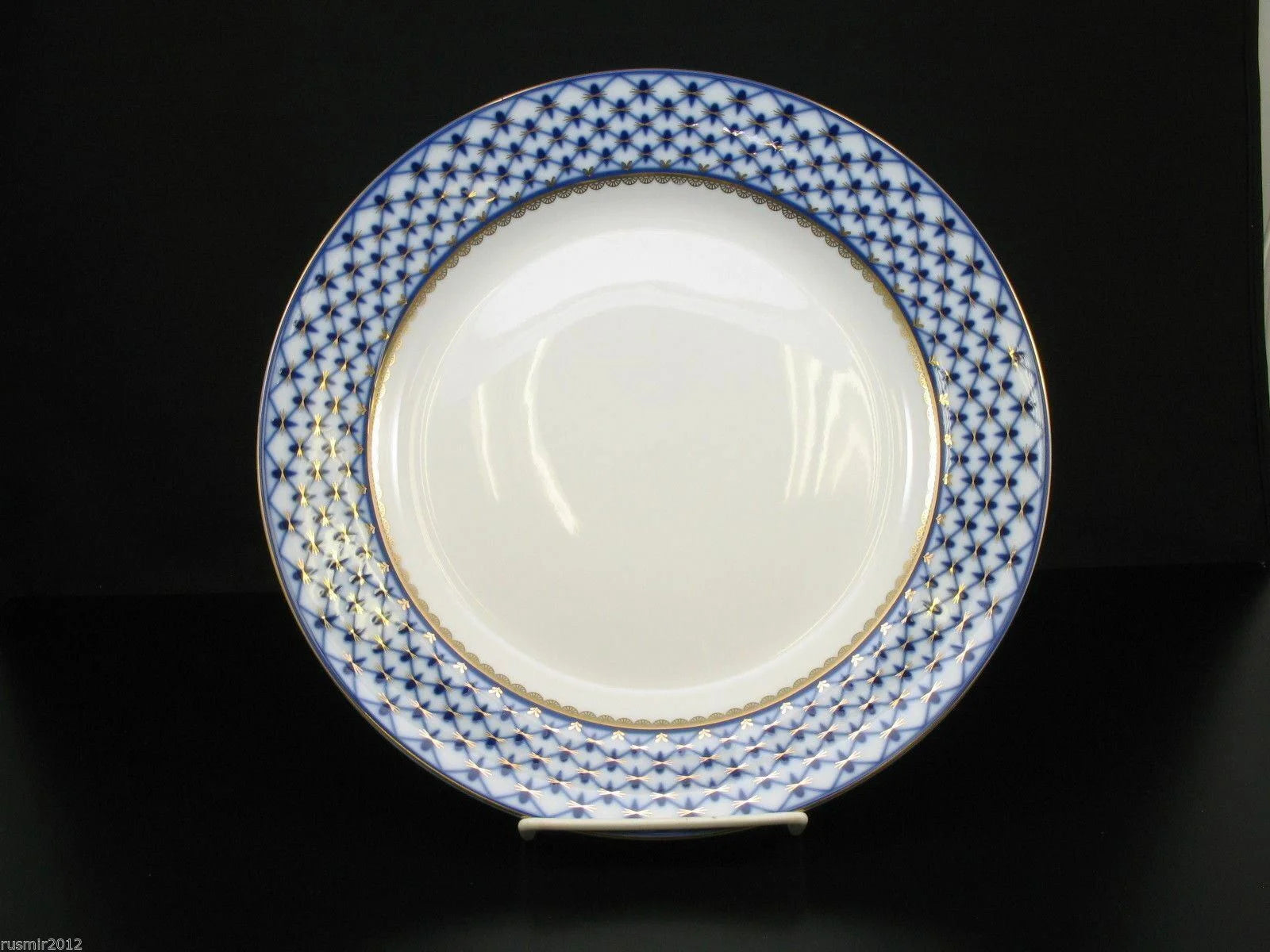 Bone China Cobalt Blue 24K Gold Net Dessert Plates 7.5" Round V329433